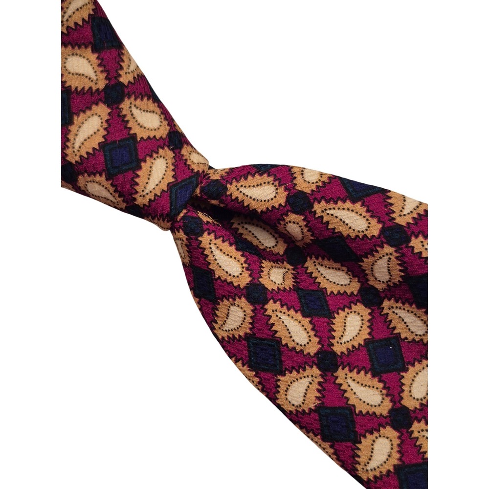 Christian Dior Monsieur Mens Silk Tie Red Beige Gold Geometric Paisley VTG RARE